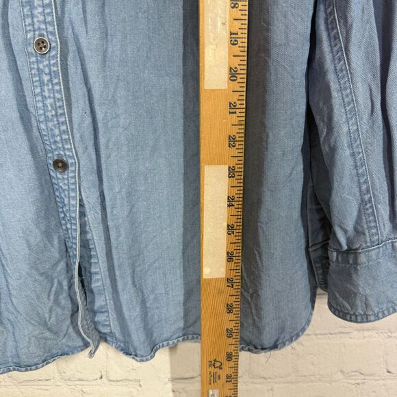 Chaps Denim Button Shirt Womens Plus 1X Chambray Long Sleeve Lyocell Cotton Top - Picture 6 of 9